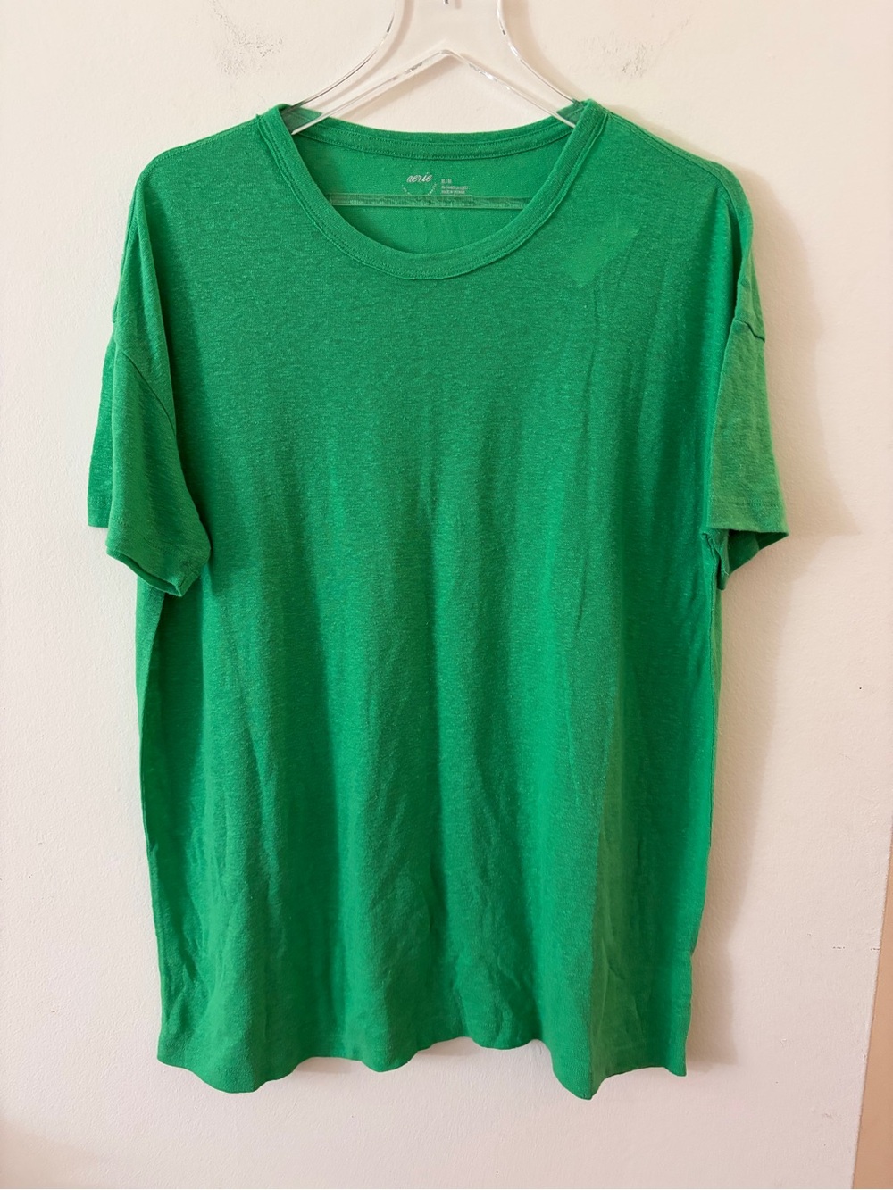 NWT Aerie Find Happiness Everywhere Green Oversized Linen Short Sleeve T Shirt M